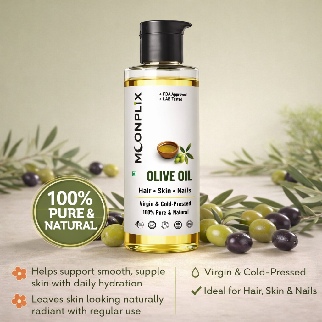 MOONPLIX Cold Pressed Olive Oil - 100% Pure & Hexane Free Hair Oil (200 ml)