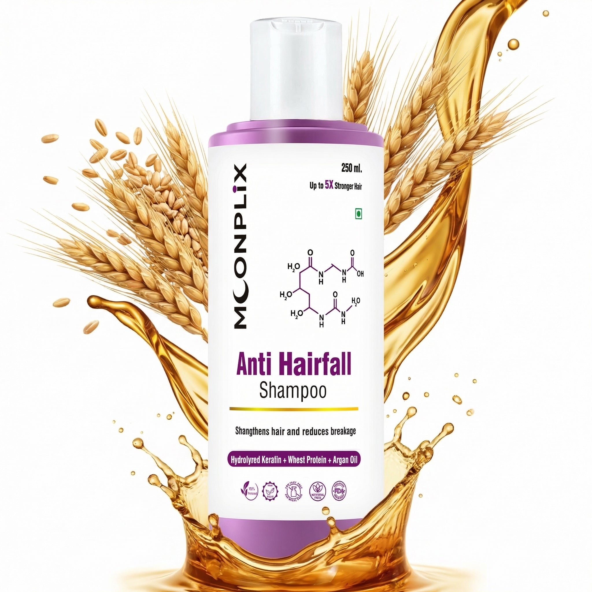 MOONPLIX Anti Hairfall Shampoo with Hydrolyzed Keratin, Wheat Protein & Argan Oil (250ml)