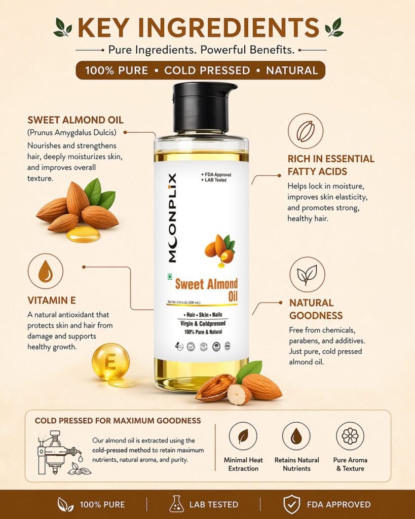 Key ingredients of Moonplix Sweet Almond Oil