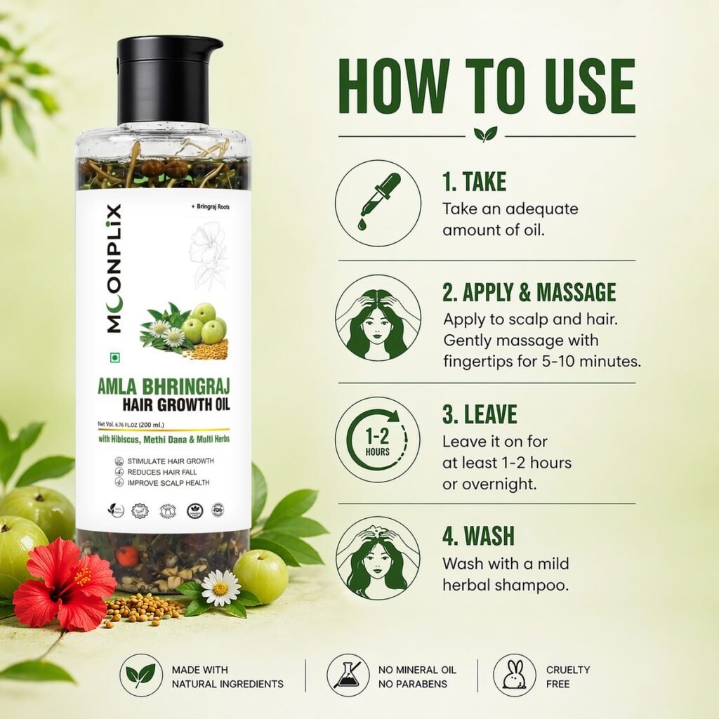How to use Moonplix Amla Bhringraj Hair Growth Oil